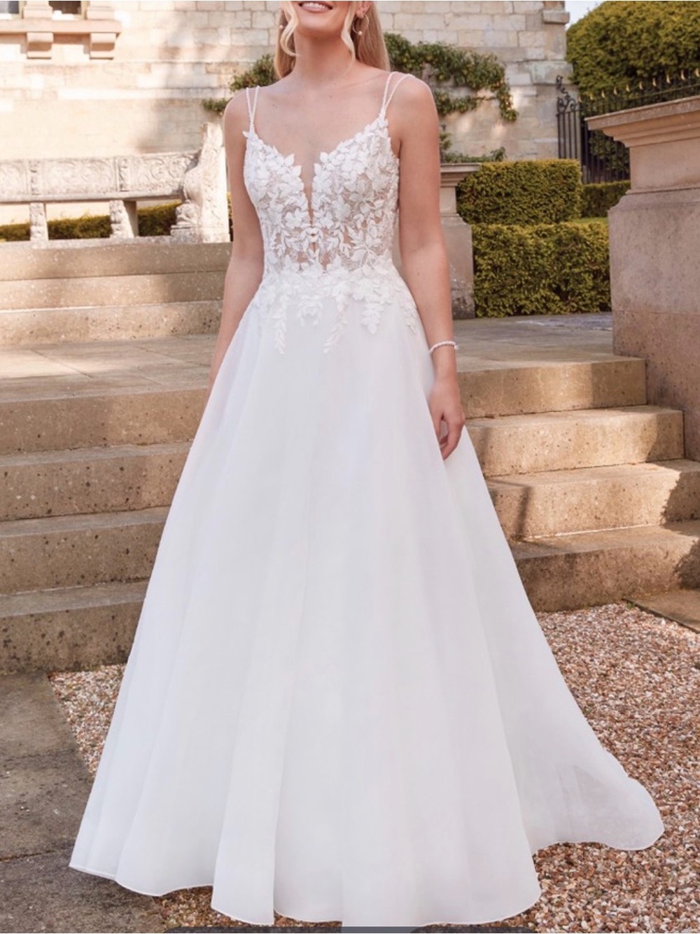 Serenity White Lace Appliqué A-Line Wedding Dress